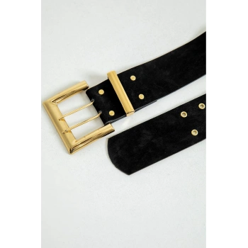 Kare Toka Çift Dilli Kadın Kemer-Siyah