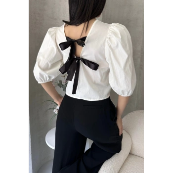 Karpuz Kol Sırtı Fiyonk Detaylı Poplin Bluz