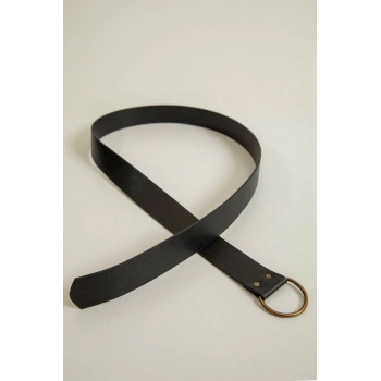 Küçük Oval Tokalı Kadın Kemer-Siyah