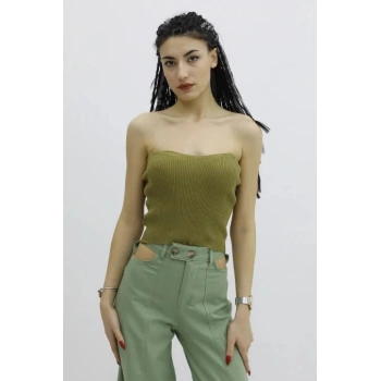 Likralı Triko Büstiyer Haki - P-019895