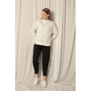 Modal Kumaş Çimalı Bol Paça Siyah Pantolon