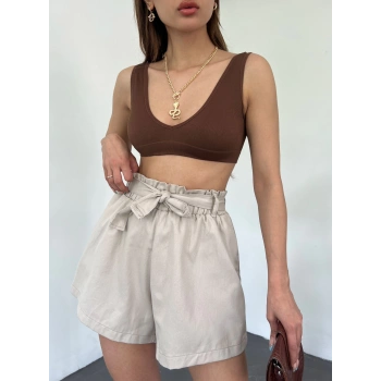 Rahat Kesim Beli Büzgülü Cepli Şort