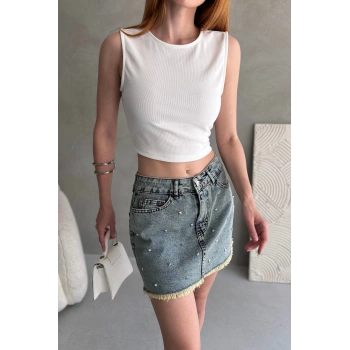 Sırtı Kemer Detaylı Kaşkorse Crop Bluz