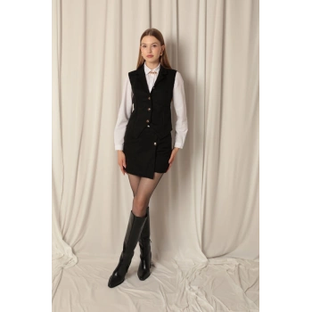 Süet Kumaş Kadın Siyah Yelek