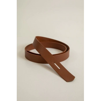 Suni Deri Kumaş Geçitli Kadın Kemer-Taba