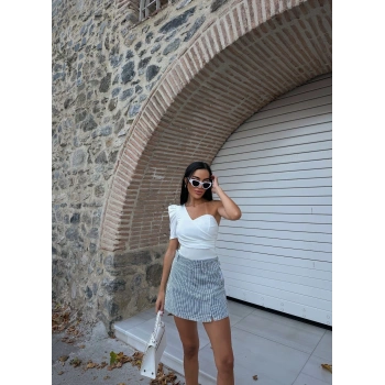 Tek Omuz Prenses Kol Crep Bluz