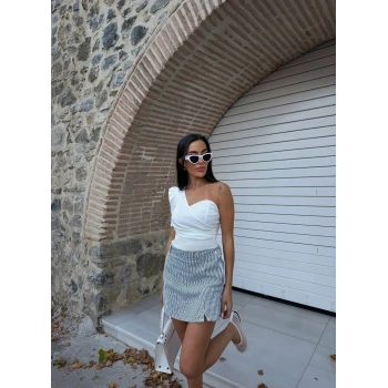 Tek Omuz Prenses Kol Crep Bluz - Ekru