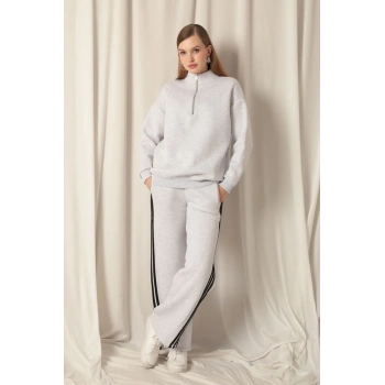 Üç İplik Biyeli Kadın Açık Gri Eşofman