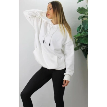 Üç İplik Kapşonlu Sweat Beyaz - 2410.2022