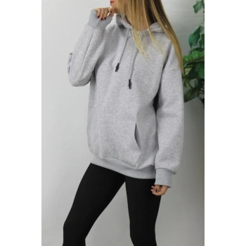Üç İplik Kapşonlu Sweat Gri - 2410.2022