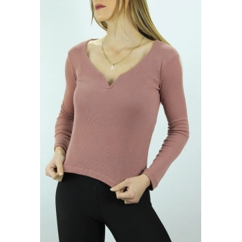 V Yaka Klipsli Bluz Pudra - 117.645