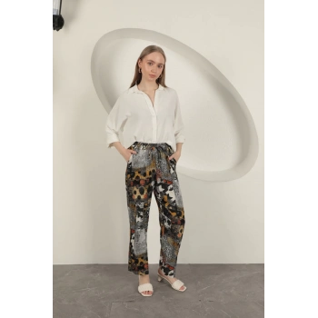 Viskon Kumaş Geniş Kadın Pantolon-Siyah