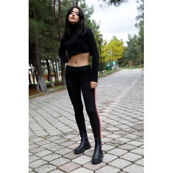 Yan Çift Şeritli Ribana Tayt Siyah - P-020258