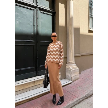 Zigzak Desenli Kazak Ve Elbise Triko Takım