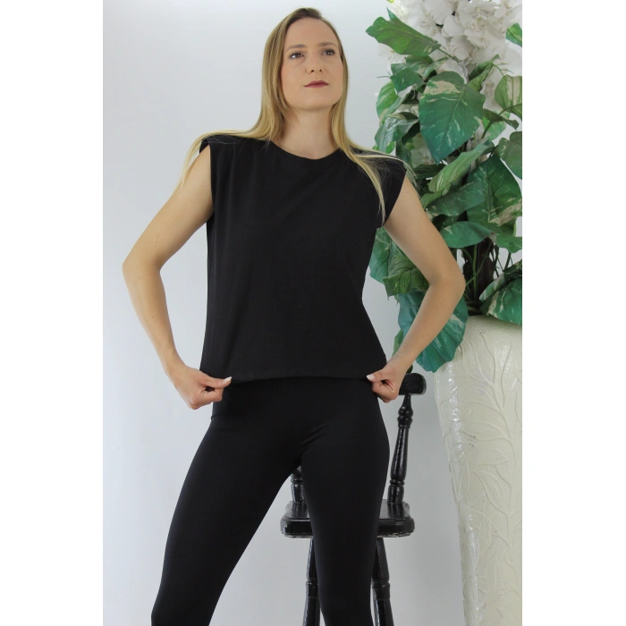 Omuz Vatkalı T-Shirt Siyah - Lks01.10