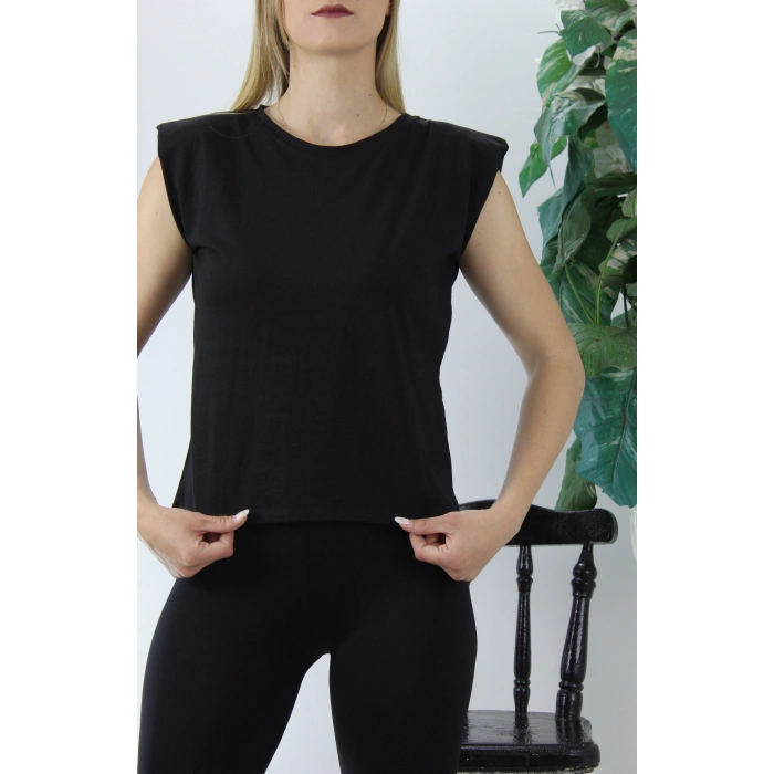 Omuz Vatkalı T-Shirt Siyah - Lks01.10