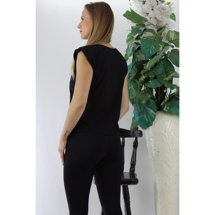 Omuz Vatkalı T-Shirt Siyah - Lks01.10