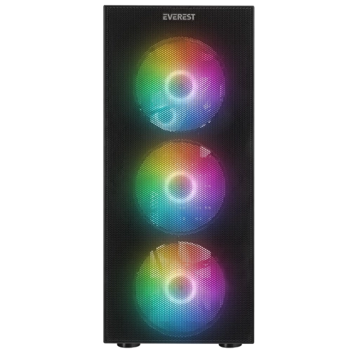 EVEREST FACED V5 MESH 600W TEMPERLİ CAMLI 4X12CM SABİT RAİNBOW FANLI ATX MİD-T GAMİNG OYUNCU KASASI