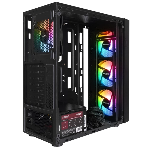 EVEREST FACED V5 MESH 600W TEMPERLİ CAMLI 4X12CM SABİT RAİNBOW FANLI ATX MİD-T GAMİNG OYUNCU KASASI