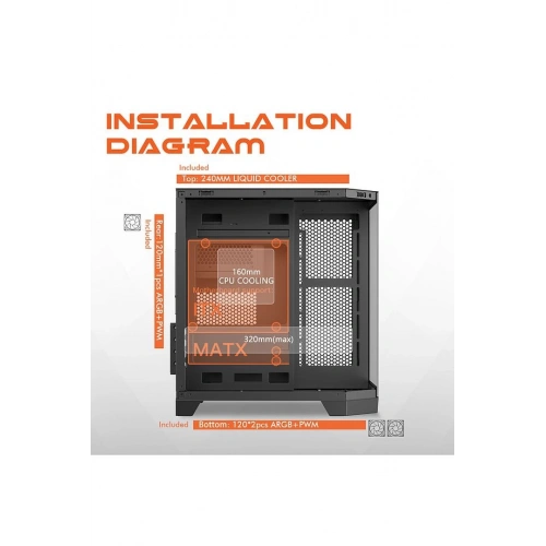 GAMEAGLE EDGE COMPACT BİLGİSAYAR KASASI + 750W POWER + SIVI SOĞUTMA (SİYAH)