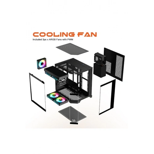 GAMEAGLE EDGE COMPACT BİLGİSAYAR KASASI + 750W POWER + SIVI SOĞUTMA (SİYAH)