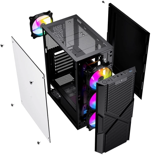 GAMEBOOSTER GB-PW908B USB 3.0, ATX MESH, FİXED RGB FAN, SİYAH KASA (PSU YOK)