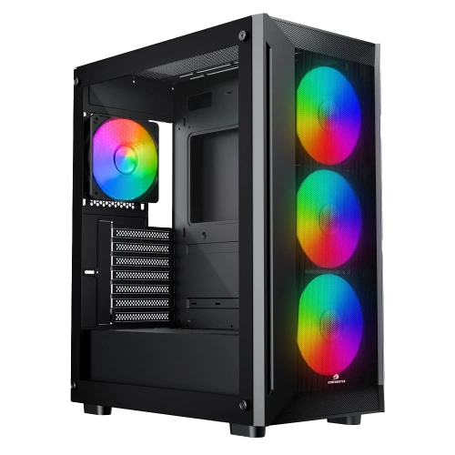 GAMEBOOSTER RAIDER E651B 650W 80+ WHITE USB 3.0 MESH 4*RAİNBOW FANLI MİD-T E-ATX GAMİNG SİYAH KASA
