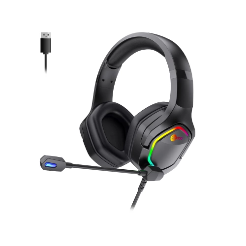 LECOO HT403 USB KABLOLU RGB AYDINLATMALI MİKROFONLU KULAK ÜSTÜ GAMİNG KULAKLIK SİYAH