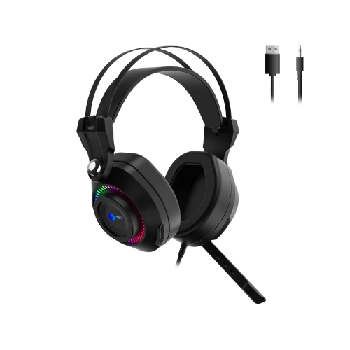 LECOO HT405 3.5MM JACK + USB KABLOLU RGB AYDINLATMALI KULAK ÜSTÜ GAMİNG KULAKLIK SİYAH