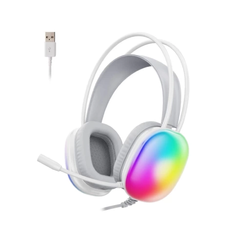 LECOO HT409 KULAK ÜSTÜ USB2.0 RGB LED AYDINLATMALI KABLOLU GAMİNG KULAKLIK BEYAZ