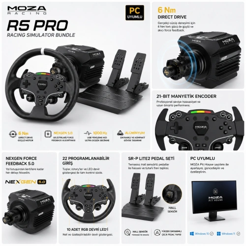MOZA RACİNG R5 PRO DİRECT DRİVE YARIŞ DİREKSİYONU SETİ (PC)