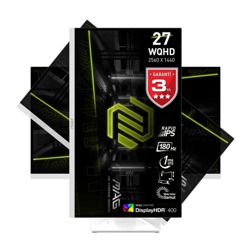 MSI 27 MAG 274QRFW 2560x1440 (WQHD) 16:9 FLAT RAPID IPS 180HZ 1MS FREESYNC PIVOT BEYAZ GAMING MONITOR
