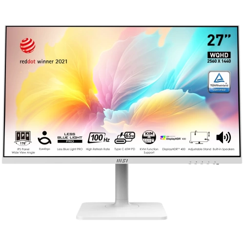 MSI 27 MODERN MD272QXPW 2560x1440 (WQHD) 16:9 FLAT IPS 100HZ 1MS ADAPTIVE-SYNC PIVOT BEYAZ TYPE-C MONITOR