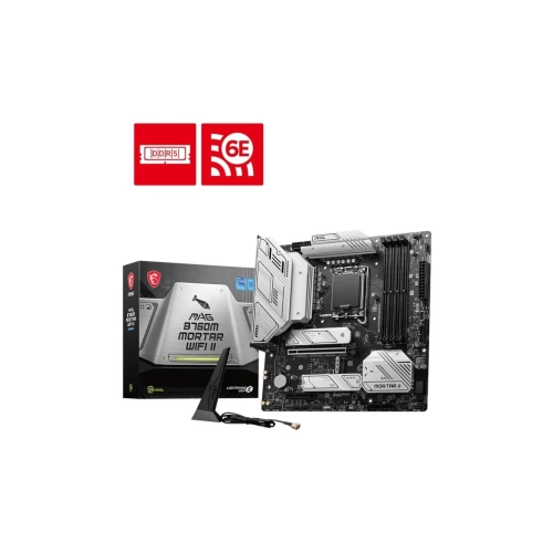 MSI MAG B760M MORTAR WIFI II SOKET 1700 DDR5 7800(OC) PCI-E GEN5 M.2 USB3.2 HDMIDP 1X 2.5G LAN WI-FI 6E MATX