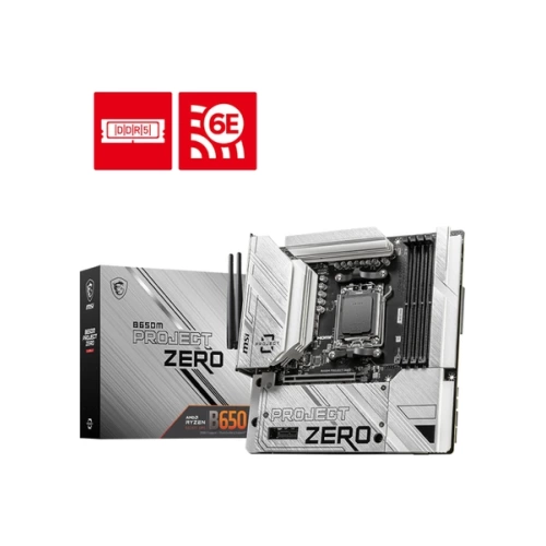 MSI MB B650M PROJECT ZERO AM5 DDR5 7600MHZ(OC) HDMI DP M.2 USB3.2 2.5G LAN WI-FI 6E mATX