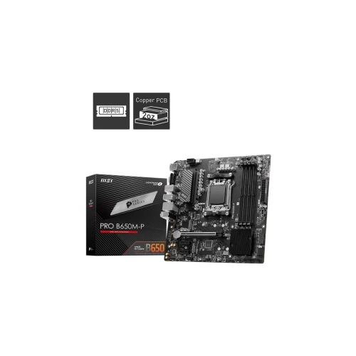 MSI MB PRO B650M-P AM5 DDR5 6000MHZ(OC) HDMI DP VGA 2X M.2 USB3.2 2.5G LAN MATX
