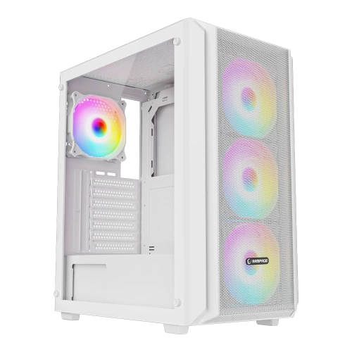 RAMPAGE BETA MESH 650W 80 PLUS STANDART 4*12CM ARGB FAN TEMPERLİ CAMLI MİD-T BEYAZ OYUNCU KASASI