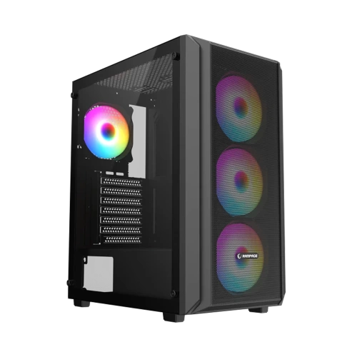 RAMPAGE BETA MESH 650W 80 PLUS STANDART 4*12CM ARGB FAN TEMPERLİ CAMLI MİD-T SİYAH OYUNCU KASASI