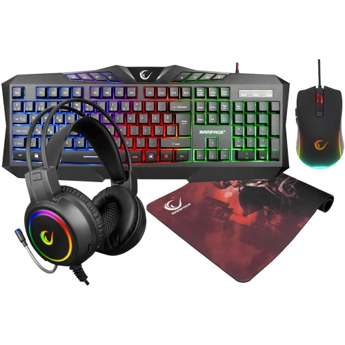 RAMPAGE KM-404 ARGENTI RAİNBOW AYDINLATMALI USB GAMİNG COMBO Q KLAVYE + KULAKLIK + MOUSE + MOUSEPAD
