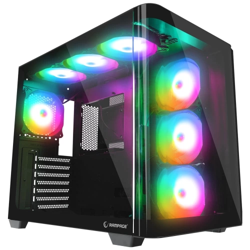 RAMPAGE LOOPY PLUS SİYAH 7*12CM ARGB FAN 950W 80 PLUS STANDART TEMPERLİ CAM KUMANDALI ATX MİD-T GAMİNG OYUNCU KASASI