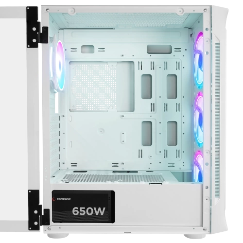 RAMPAGE PROLIX MESH 650W 80+ BEYAZ 4*12CM ARGB FAN MANYETİK TEMPERLİ CAMLI ATX MİD-T GAMİNG OYUNCU KASASI