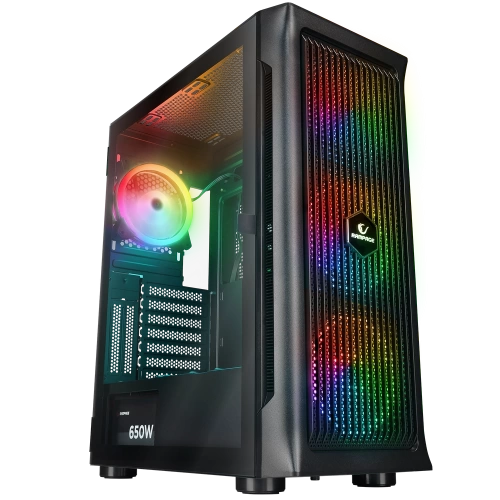 RAMPAGE PROLIX MESH 650W 80+ SİYAH 4*12CM ARGB FAN MANYETİK TEMPERLİ CAMLI ATX MİD-T GAMİNG OYUNCU KASASI