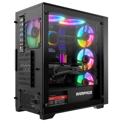 RAMPAGE VOYAGER 750W 80+ BRONZE SİYAH 4*RGB AUTO FAN ATX MİD-T GAMİNG OYUNCU KASASI RAMPAGE