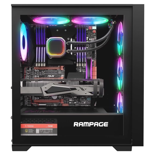 RAMPAGE VOYAGER 750W 80+ BRONZE SİYAH 4*RGB AUTO FAN ATX MİD-T GAMİNG OYUNCU KASASI RAMPAGE