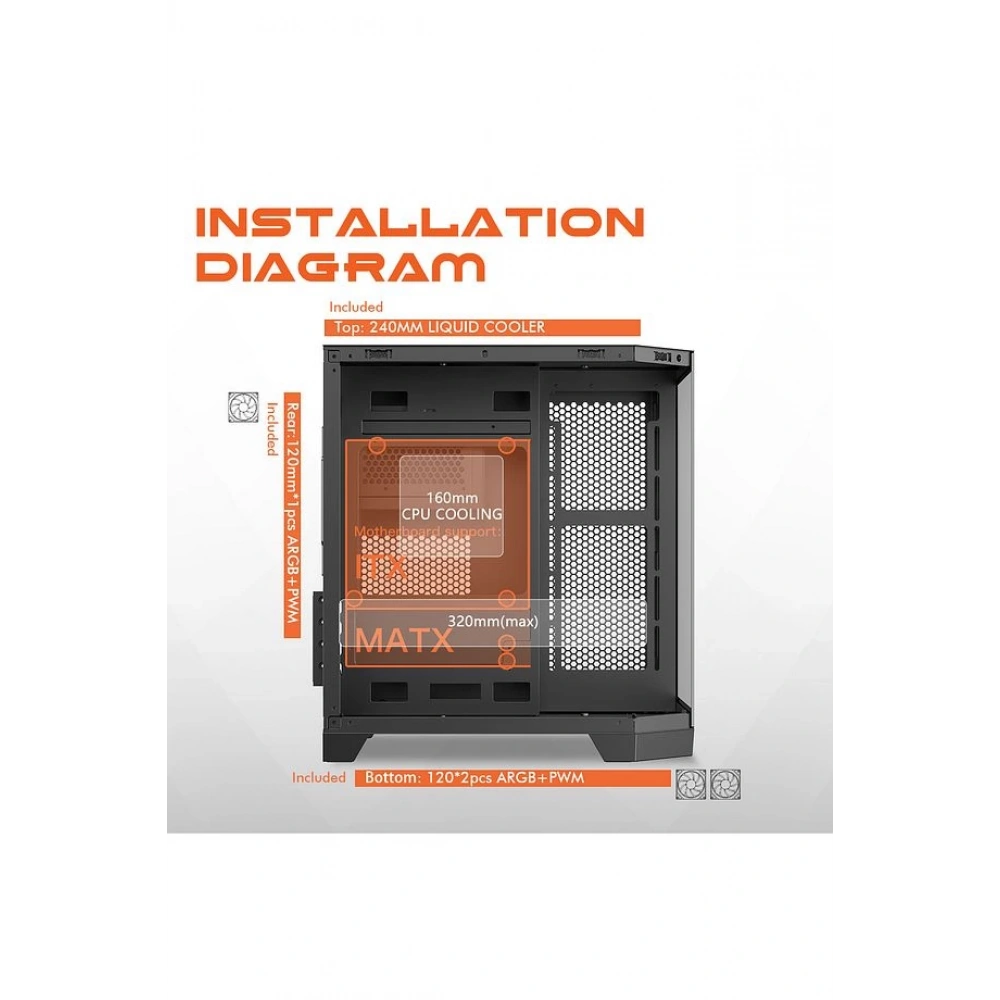 GAMEAGLE EDGE COMPACT BİLGİSAYAR KASASI + 750W POWER + SIVI SOĞUTMA (SİYAH)