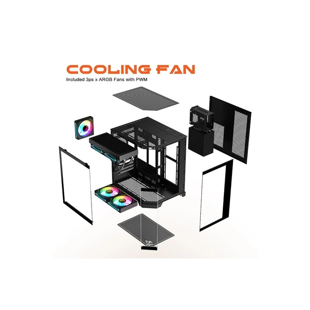GAMEAGLE EDGE COMPACT BİLGİSAYAR KASASI + 750W POWER + SIVI SOĞUTMA (SİYAH)