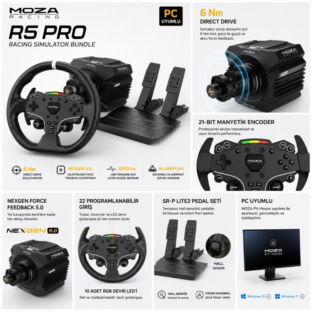 MOZA RACİNG R5 PRO DİRECT DRİVE YARIŞ DİREKSİYONU SETİ (PC)