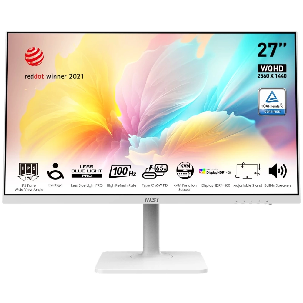 Msı 27 Modern Md272Qxpw 2560X1440 (Wqhd) 16:9 Flat Ips 100Hz 1Ms Adaptıve-Sync Pıvot Beyaz Type-C Monıtor