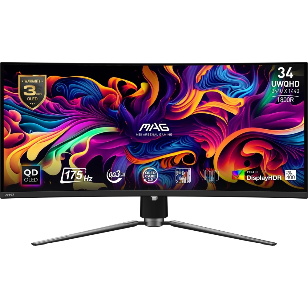 MSI 34.18 MAG 341CQP QD-OLED 3440x1440 (UWQHD) 21:9 CURVE 1800R QD-OLED 175HZ 0.03MS ADAPTIVE-SYNC GAMING MONITOR