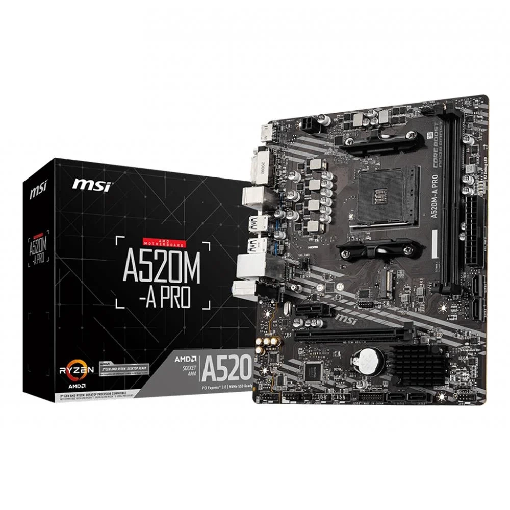 Msi A520M-A PRO AMD A520 Soket AM4 DDR4 4600(OC)MHz mATX Gaming Anakart